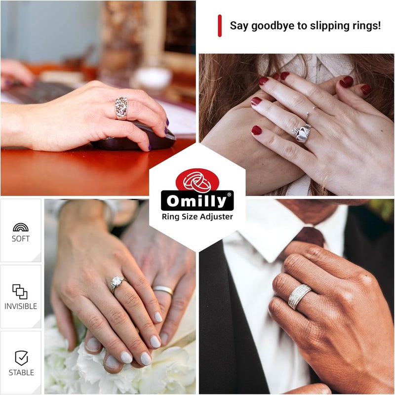 Omilly Ring Sizers for Loose Rings, 144-Pack 16 Sizes 6 Sheets, Invisible Ring Guards & Size Adjusters for Men & Women (Transparent, Grey, Nude) - Image 2